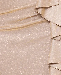 Xscape Plus Foil Knit Off-The-Shoulder Ruffle Gown