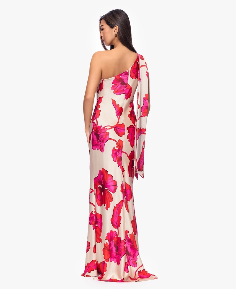 Xscape Petite One-Shoulder Printed Gown