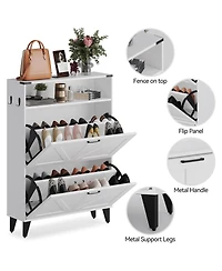Homfan Shoe Storage Cabinet with 2 Flip Drawers, Freestanding Narrow Shoe Rack Cabinet with Open Shelf & Strong Metal Legs