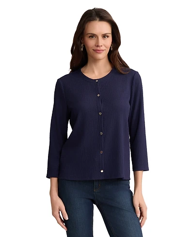 Jones New York Women's Button-Front Round Neck Sweater