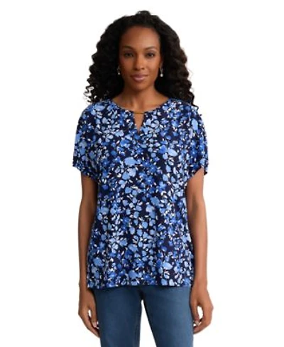 Jones New York Womens Extend Shoulder Placket Round Neck Top