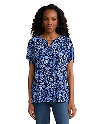 Jones New York Womens Extend Shoulder Placket Round Neck Top