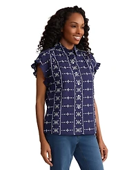 Jones New York Women's Collared Neck Button-Front Top