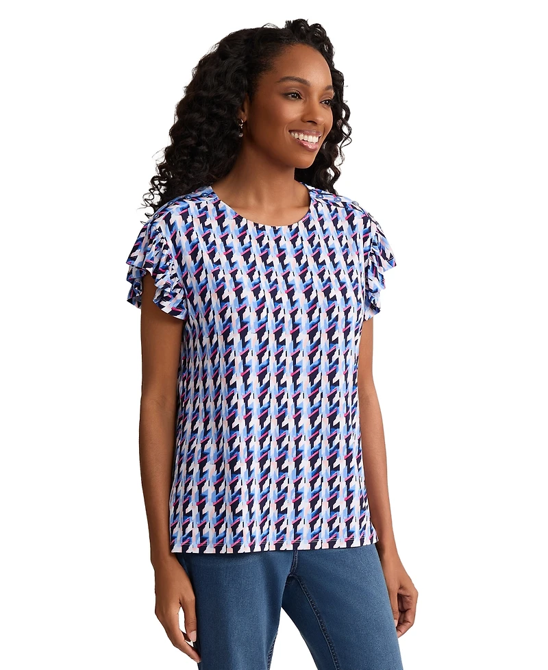 Jones New York Women's Flutter-Sleeve Round Neck Top