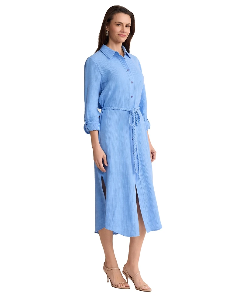 Jones New York Women's Braided Belt Shirt Dress