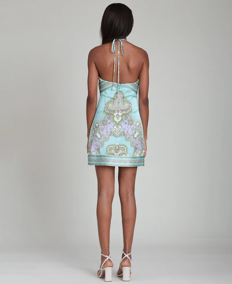 Avec Les Filles Women's Paisley Halter Neck Mini Dress