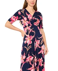 Msk Women's Short-Sleeve V-Neck Twist Front Midi Dress