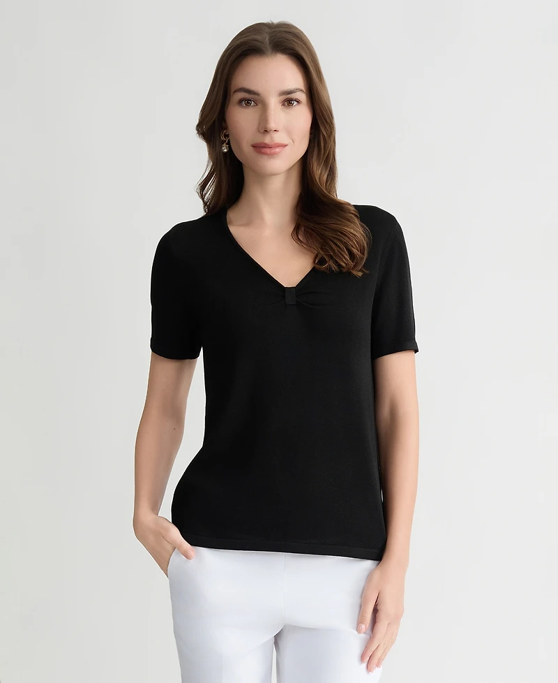 Kasper Petite Short-Sleeve V-Neck Sweater