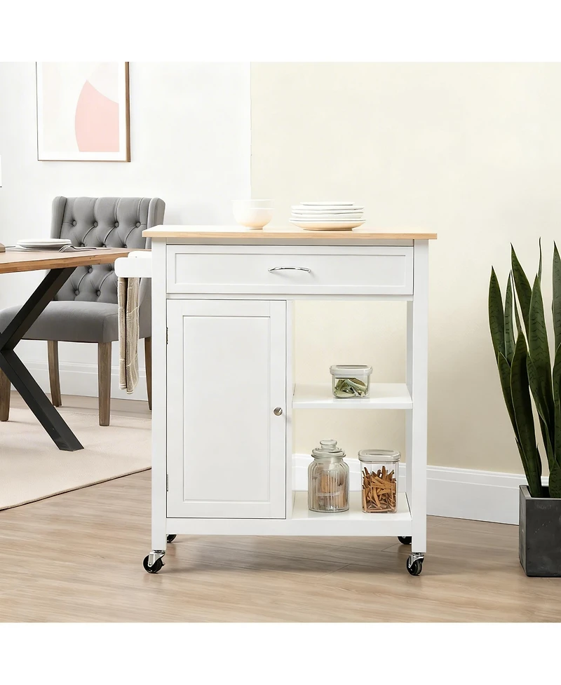 Yigii Kitchen trolley with beveled shelves and storage cabinets, solid wood top, adjustable shelves