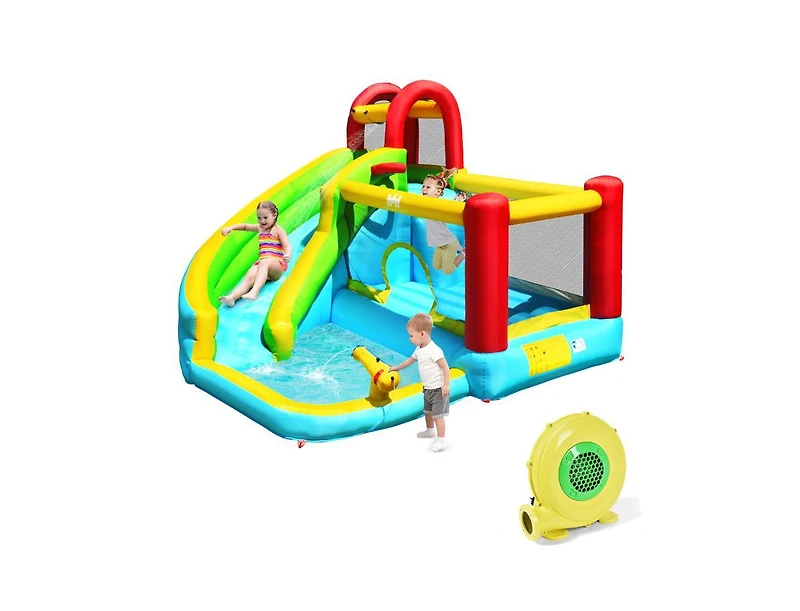 Mecale 6-in-1 Inflatable Bounce House with Climbing Wall & Basketball Hoop, Blower Included