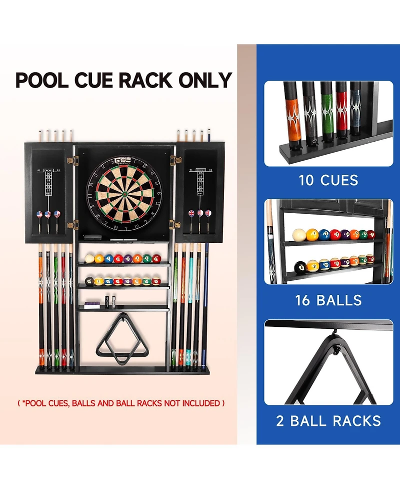Gse Games & Sports Expert Wood 10 Billiard Pool Cue Rack & Dart Board Cabiner Combination Rack Only