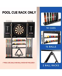 Gse Games & Sports Expert Wood 10 Billiard Pool Cue Rack & Dart Board Cabiner Combination Rack Only