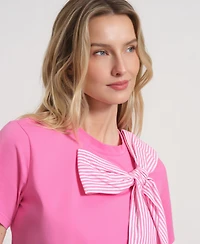 Isaac Mizrahi Women's Short-Sleeve Bow Knit T-Shirt