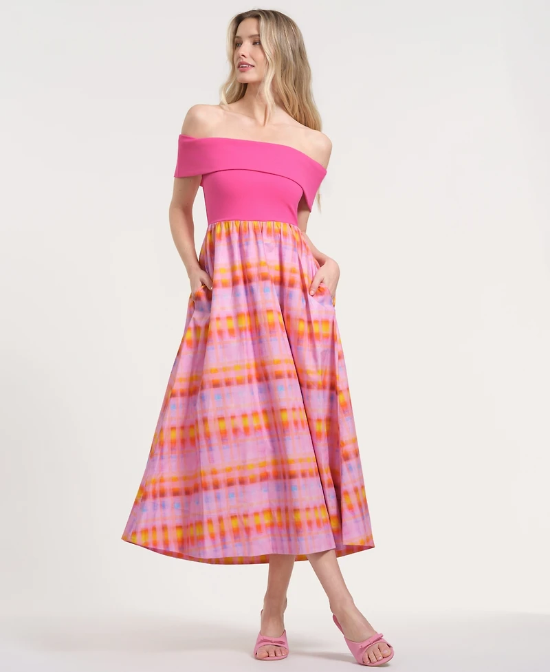 Isaac Mizrahi Women's Off-The-Shoulder Printed Maxi Dress