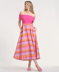 Isaac Mizrahi Women's Off-The-Shoulder Printed Maxi Dress