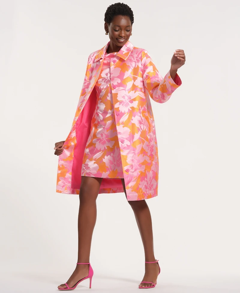 Isaac Mizrahi Women's Long-Sleeve Collared Floral Trench Coat