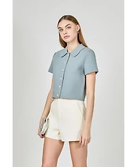 endless rose Women's Jewel Buttoned Cropped Knit Top