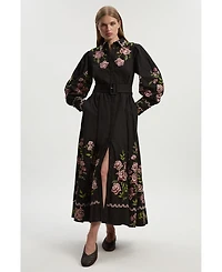 Karen Millen Women's Rose Embroidered Cotton Shirt Dress
