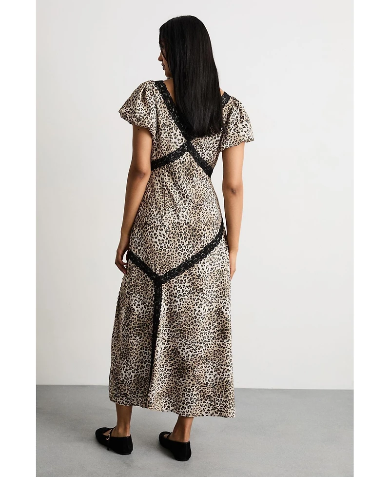 Warehouse Women's Printed Puff Sleeve Midi Dress