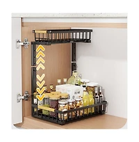 Gaomon Under Sink Organizer, Kitchen Organizers and Storage Basket, Slide Out 2 Tier Metal Shelf, Carbon Steel Pantry Cabinet Organizer
