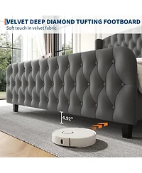 gaomon King Bed Frame Tall Deep Button Tufted Wingback Headboard and Footboard Velvet Upholstered Platform No Box Spring