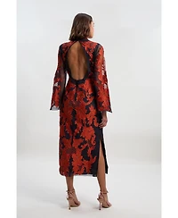 Karen Millen Women's High Neck Embroidered Midi Dress