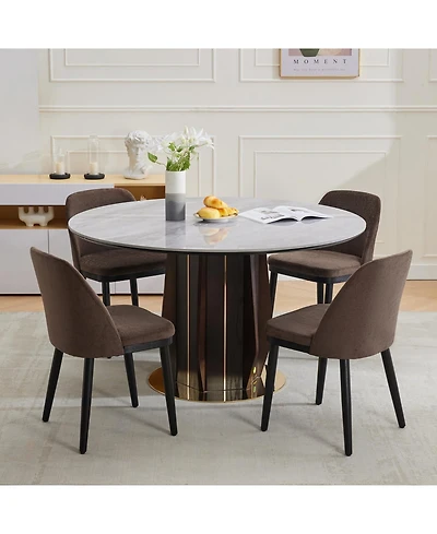gaomon Modern Linen Upholstered Dining Chair Set with Curved Back and Solid Wood Legs