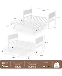 gaomon Daybed with Trundle, Twin Size Day Bed with Metal Slat Support & Lockable Casters, Wavy Headboard with Wood Grain, Space-Saving Sofa Bed