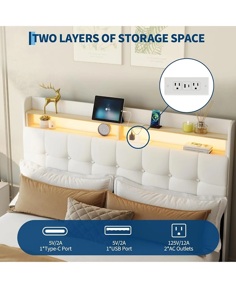 Gaomon Full Size Bed Frame with 2 Storage Drawers, Upholstered Bed Frame Full with Led Light