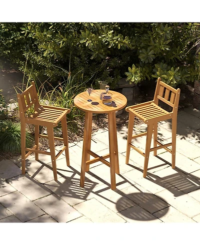 sumyeg 30-Inch Teak Wood Outdoor Bar Chair with Backrest and Footrest