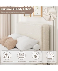 gaomon Twin Size Teddy Fleece Bed Frame, Upholstered Platform Bed with 2 Storage Drawers, Height Adjustable Headboard, Soft Teddy Fabric Bed