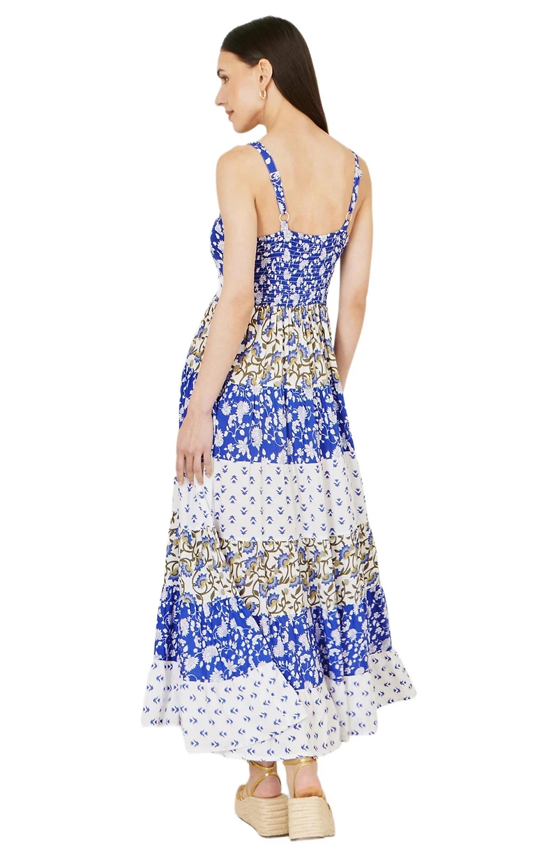Yumi Women's Patchwork Print Tiered Maxi Dress