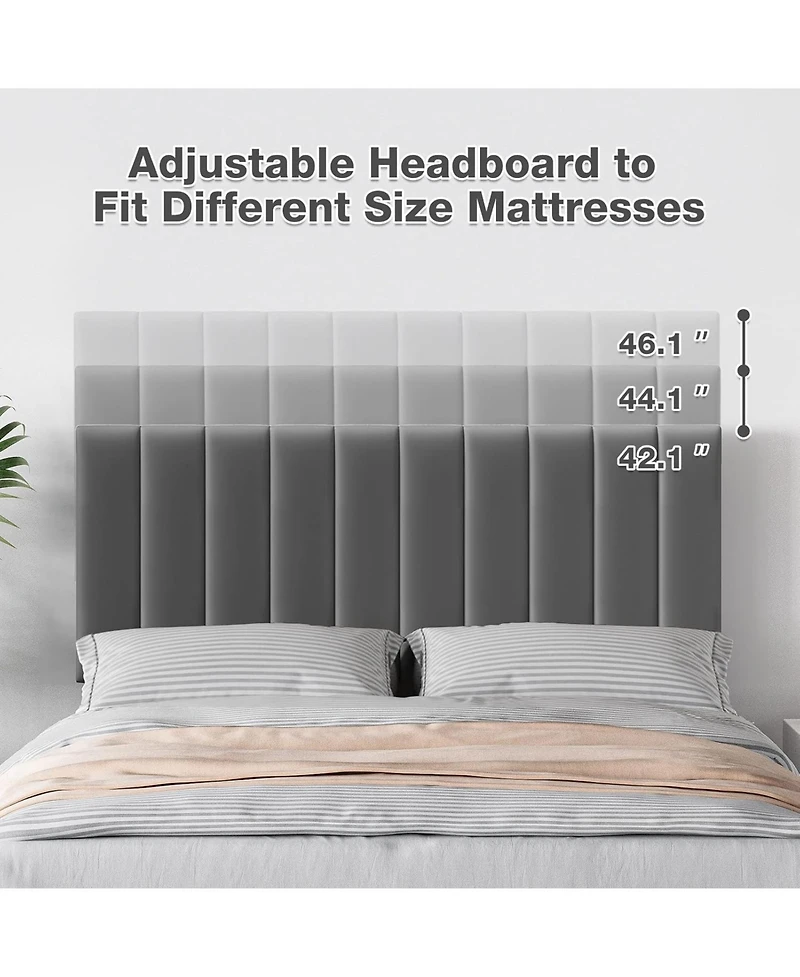 gaomon Full Bed Frame With Adjustable Velvet Headboard Upholstered Platform Wooden Slats No Box Spring Needed Easy Assembly