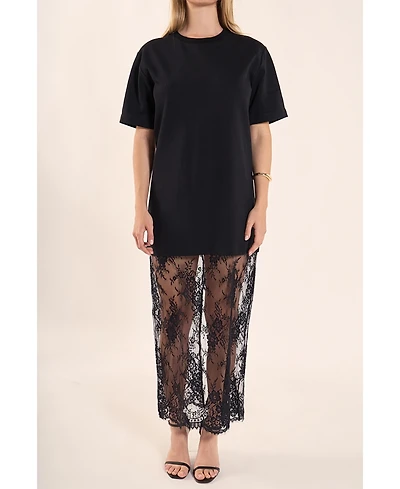 endless rose Women's Mixed Media Lace T-Shirt Dress