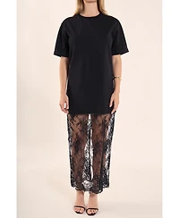 endless rose Women's Mixed Media Lace T-Shirt Dress