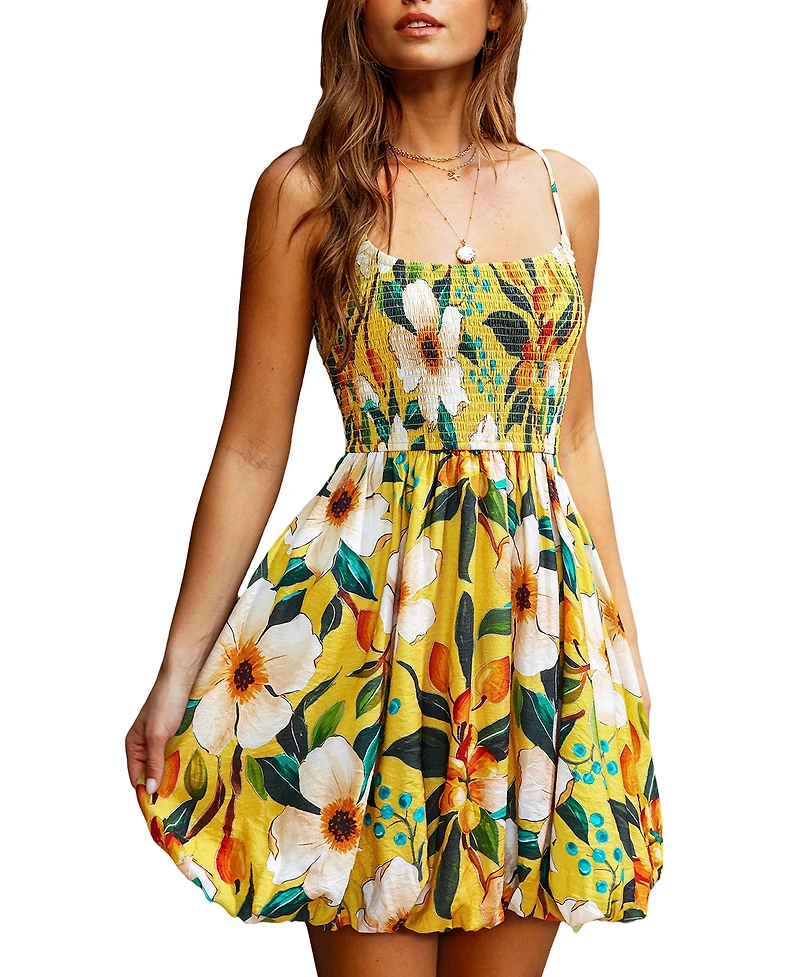 Cupshe Women's Square-Neck Sleeveless Woven Mini Dress with Bubble Hem