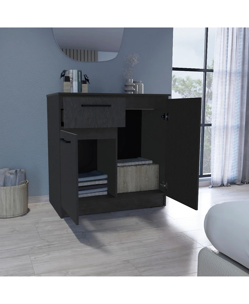flynama Premium Idaho Dresser with 2 Door Cabinets and 1 Drawer Black Finish Compact Storage Solution for Bedroom Living Room