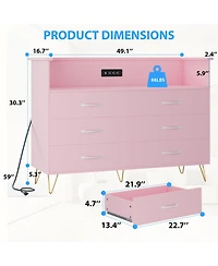 gaomon Storage Cabinet, 6 Drawer Storage Cabinet with Light & Outlet - Mdf + Pb + Iron, Convenient Storage for Bedroom or Living Room