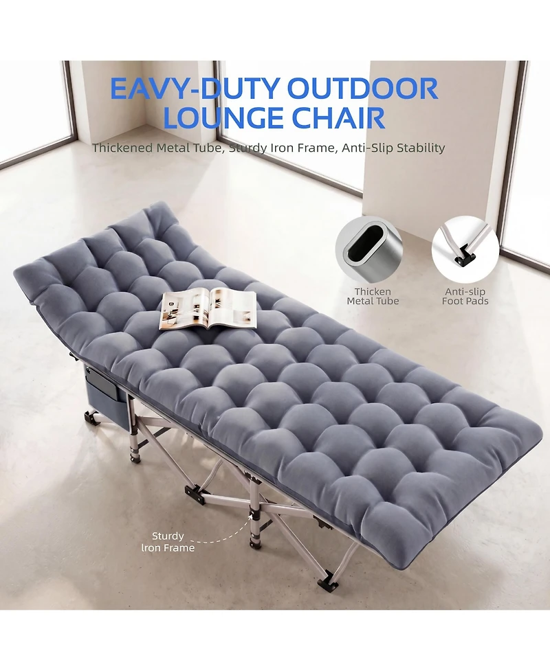 Folding Camping Cot with Removable Cotton Mattress for Office, Home and Beach, 450 lbs
