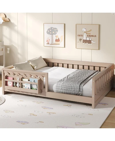 Streamdale Furniture Wood Full Platform Bed w/ Guardrail & Storage Shelves