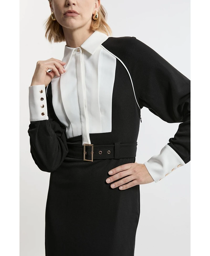 Karen Millen Women's Twill Collared Woven Midi Dress