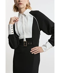 Karen Millen Women's Twill Collared Woven Midi Dress