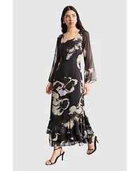 Warehouse Women's Printed Scoop Neck Ruffle Hem Midi Dress