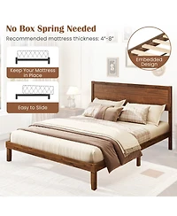 Sugift Platform Bed Frame with Headboard and Wooden Slat Support