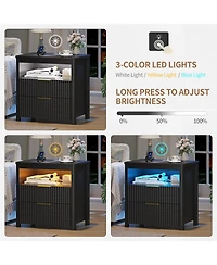 Vlsrka 24" Modern Led Nightstand with 3 Drawers and Charging Station