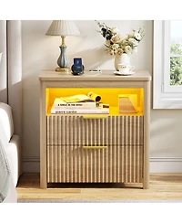 Vlsrka 24" Modern Led Nightstand with 3 Drawers and Charging Station