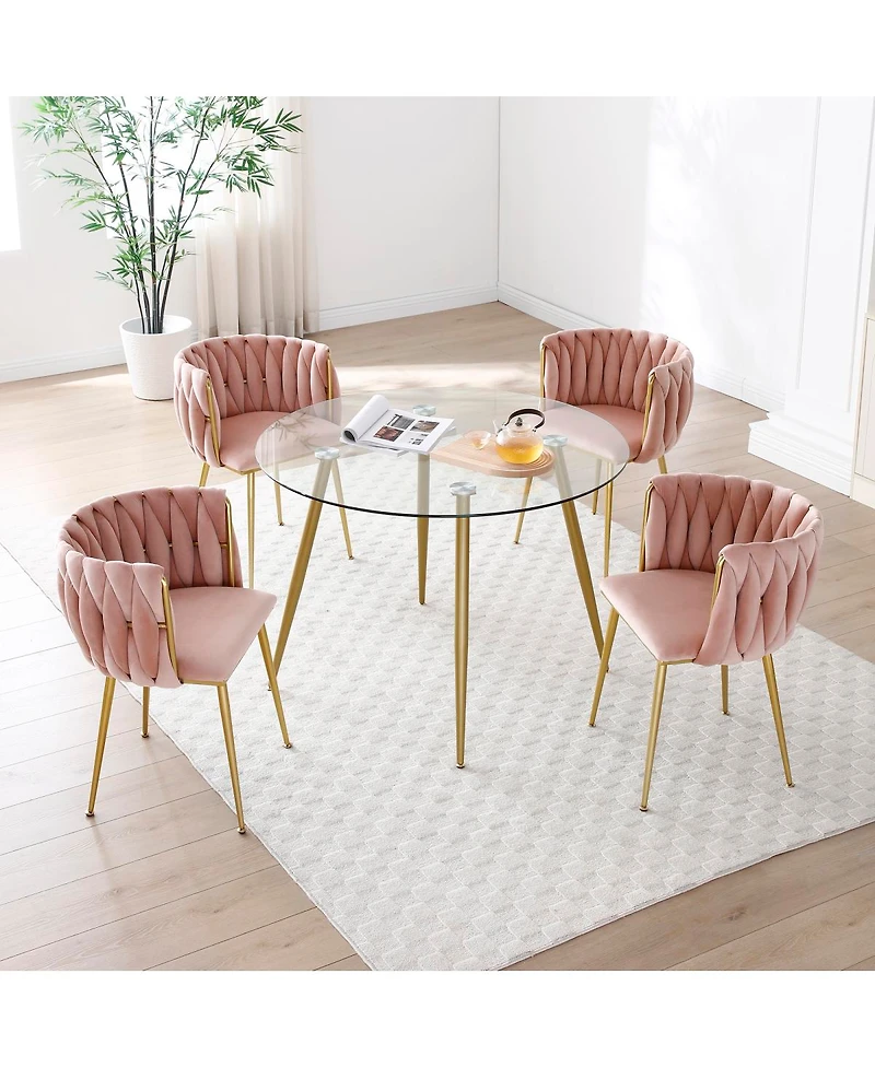 Streamdale Furniture Modern Velvet Dining Chairs Set of 2 with Golden Metal Legs