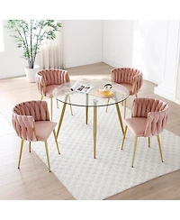 Streamdale Furniture Modern Velvet Dining Chairs Set of 2 with Golden Metal Legs