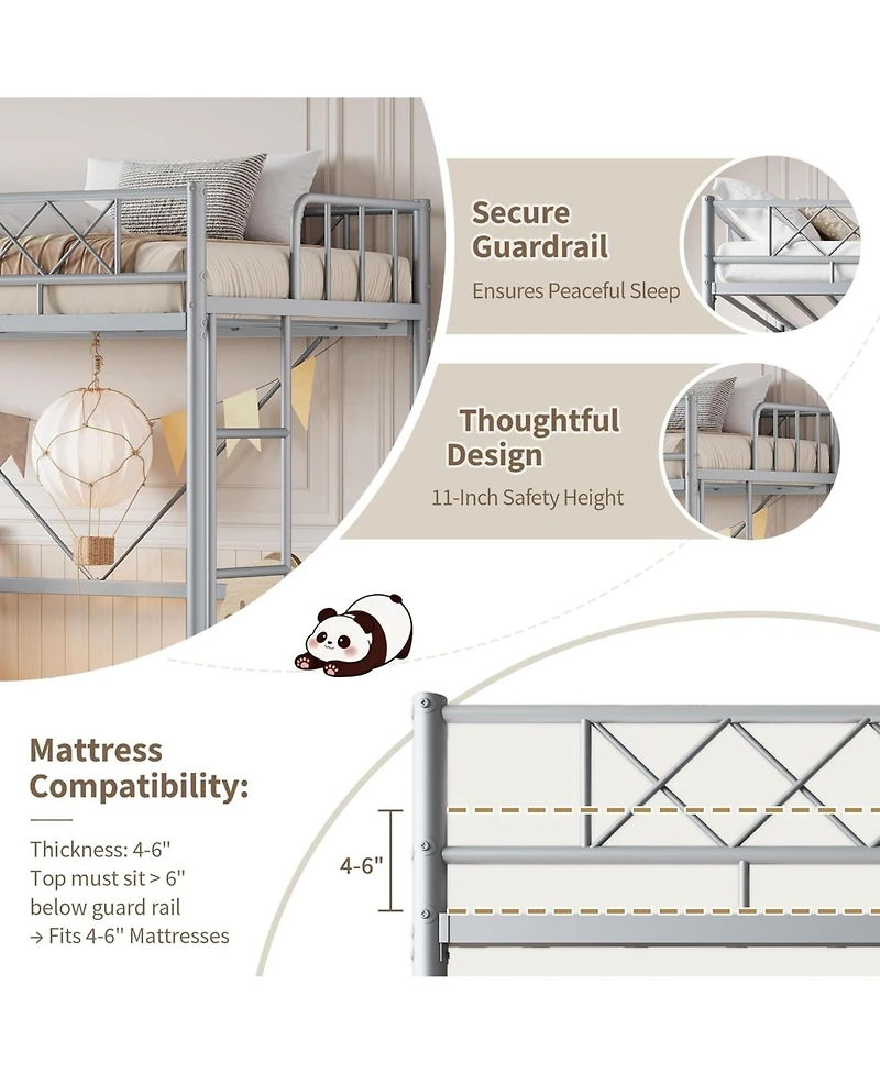 gaomon Twin Loft Bed, Heavy Duty Metal Frame with Arched Guardrail, Flat Ladder Rung, and Steel Slat Support, No Box Spring Required