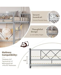 gaomon Twin Loft Bed, Heavy Duty Metal Frame with Arched Guardrail, Flat Ladder Rung, and Steel Slat Support, No Box Spring Required